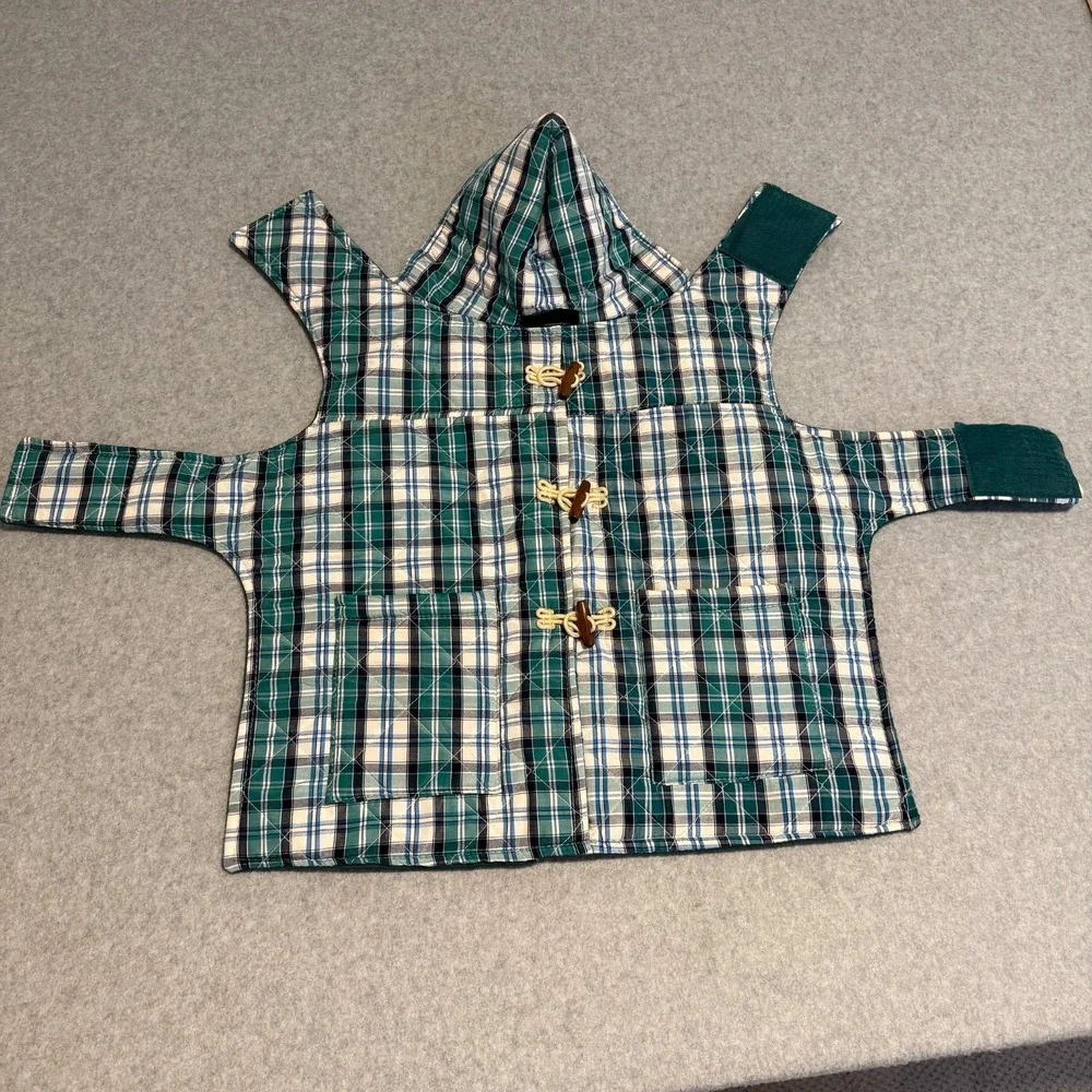 Telluride Clothing Co Green Plaid Quilted Dog Jacket Vest Coat Hooded Toggles L